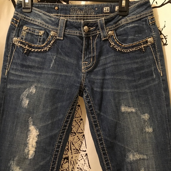 Miss Me Distressed Embellished Flap Back Pockets Cropped Ankle Jeans - Picture 9 of 12